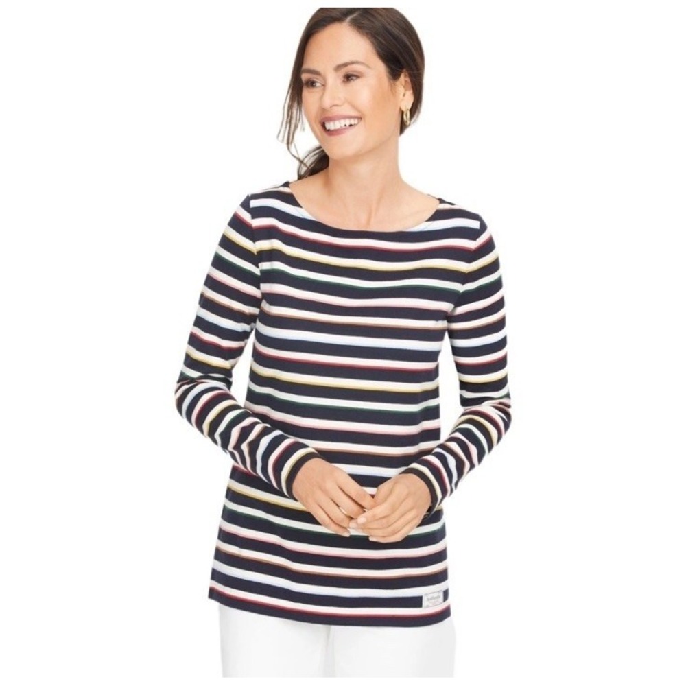 Talbots Authentic Long Sleeve Tee Women's Size XL P Navy Blue Multicolor Striped